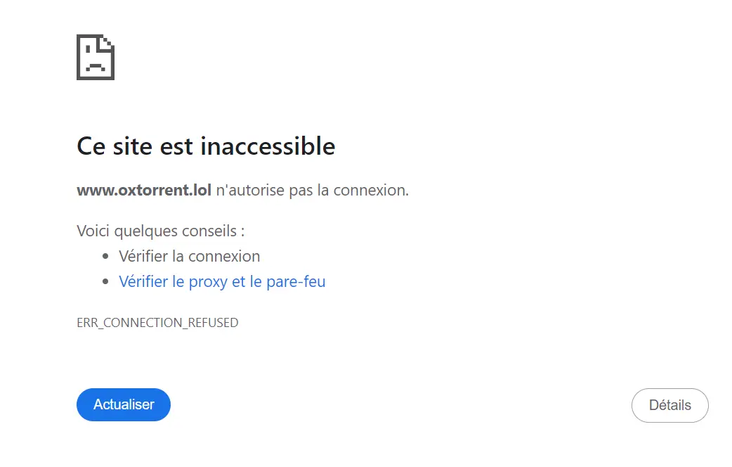 OxTorrent ne fonctionne plus